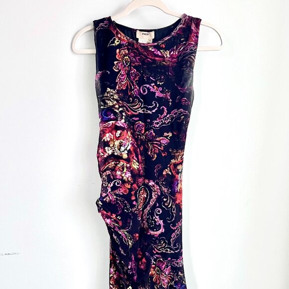 Fuzzi GAULTIER Purple Paisley Graphic Print Slinky Bodycon Dress Size S - Picture 1 of 6